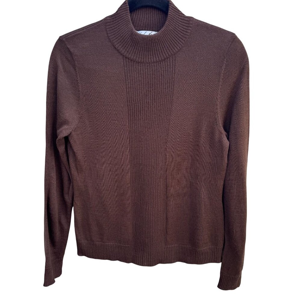 Randolph Duke The Look Lagenlook Wool Blend Brown Ribbed Turtleneck Knit Sweater